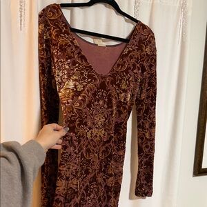 Free People Burgundy and Gold Long Sleeve Dress
